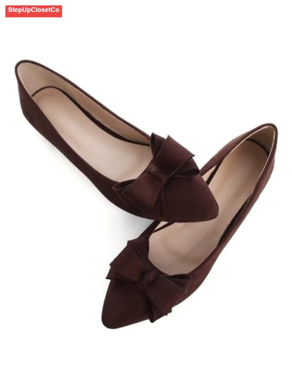 Faux Suede Pointed Toe Bow-Knot Ballet Flats